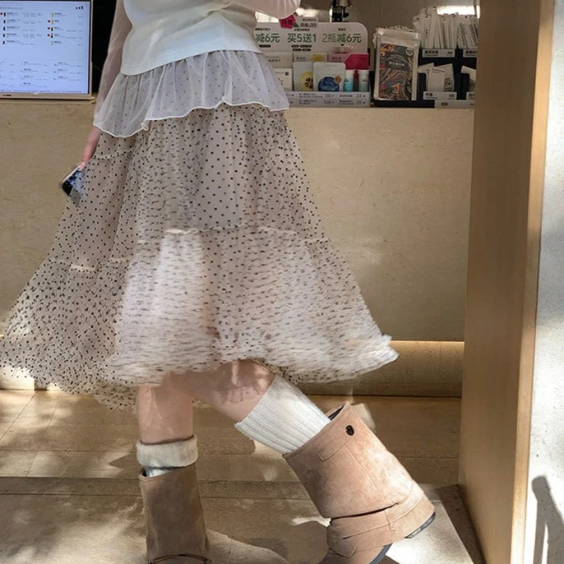 

Retro Polka Dot Mesh Spring/summer 2026 New Irregular Layered High Waisted A-line Skirt for Women