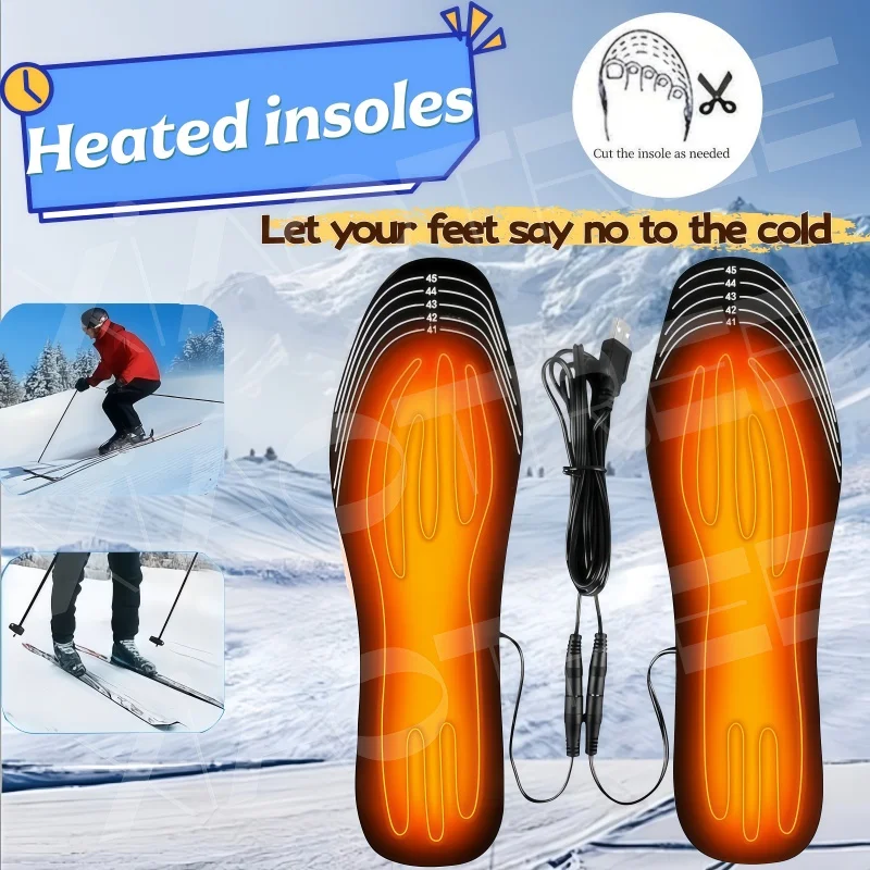 Plantillas de zapatos calentadas por USB, almohadilla eléctrica para calentar los pies, calentador de pies, alfombrilla para calcetines, plantilla calefactora para deportes al aire libre de invierno, cálida para invierno