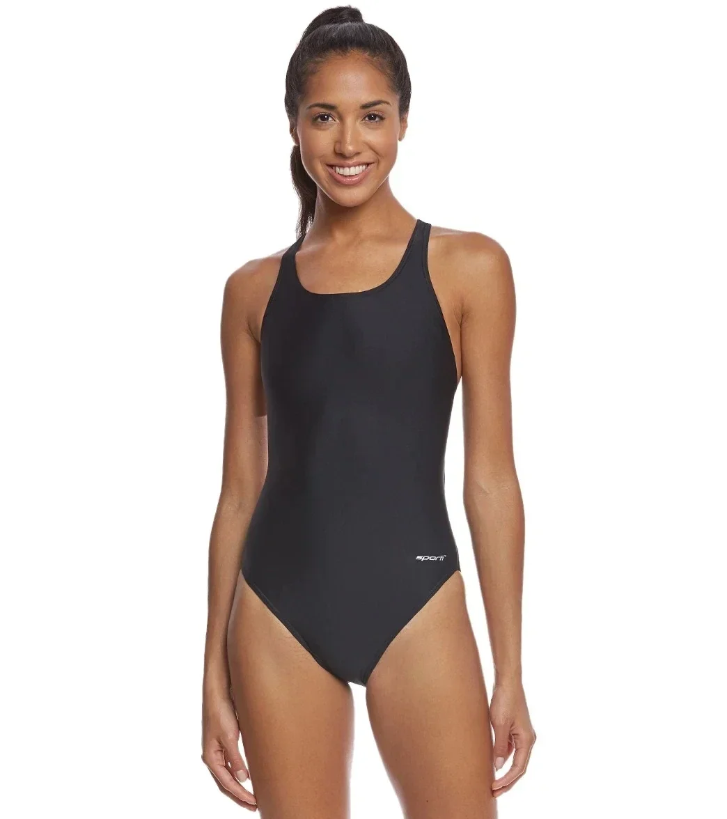 SPORTI Solid Wide Strap One Piece Swimsuit high quality Lycra Women Sexy swimwear