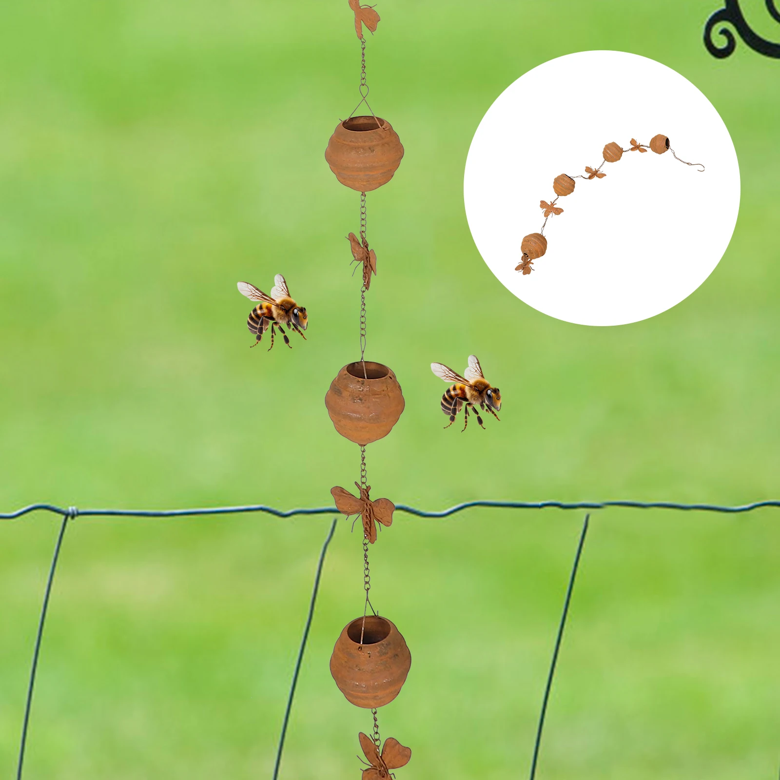

Bee Honeycomb Rain Chain Gutter Downspout Chains Decorative Metal Rustic Waterfall Garden Outdoor Rain Chains Iron Weather