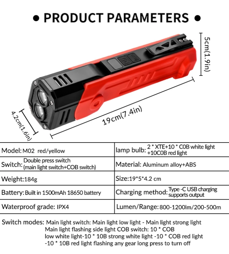 Powerful LED Work Light with Magnet Portable Flashlight Car Garage Mechanic Lamp USB Charging COB Emergency Light Warning Light