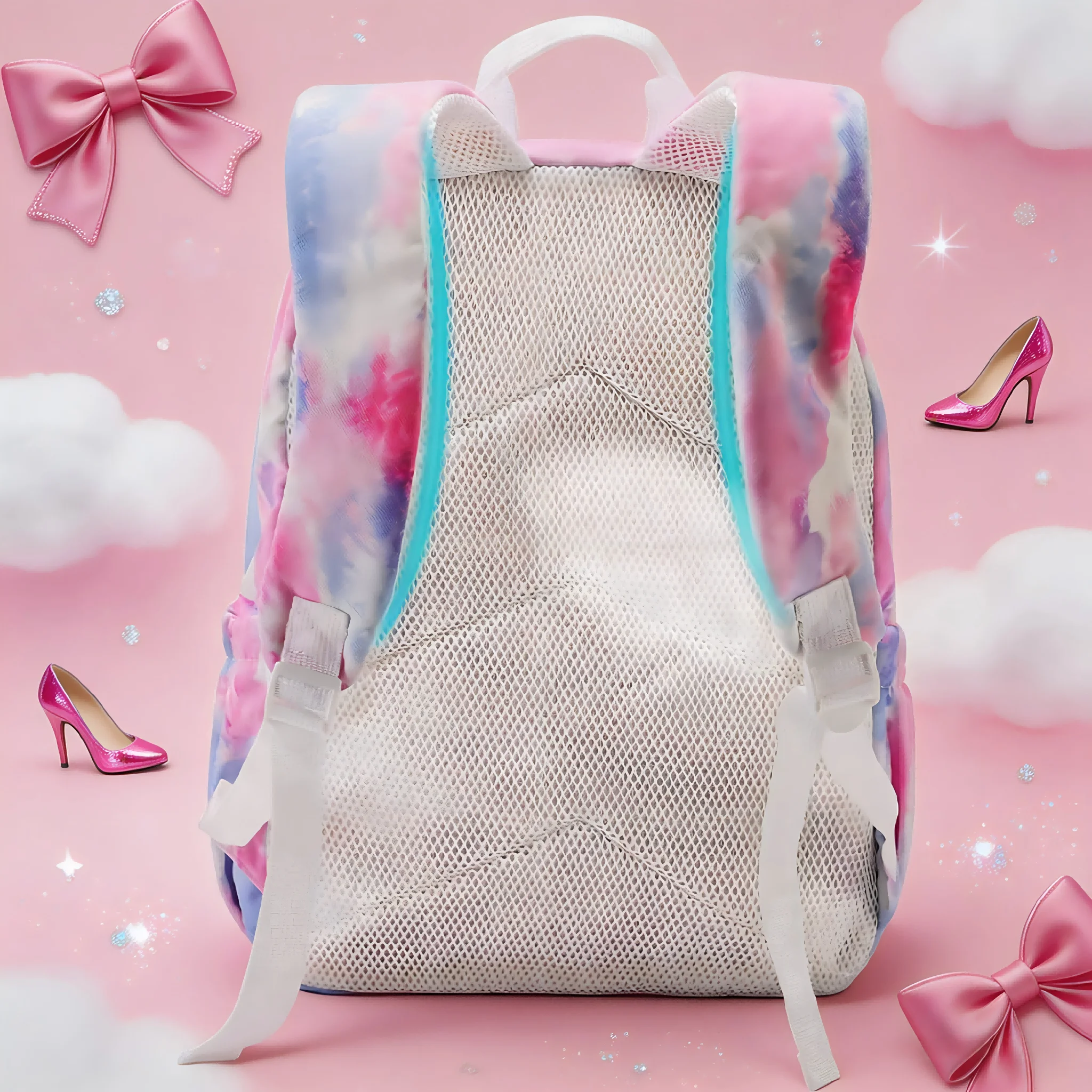 TINYAT 2026 New 2pcs Cloud patterns Backpack Lightweight Breathable Outdoor Capacity School Bag Women Travel