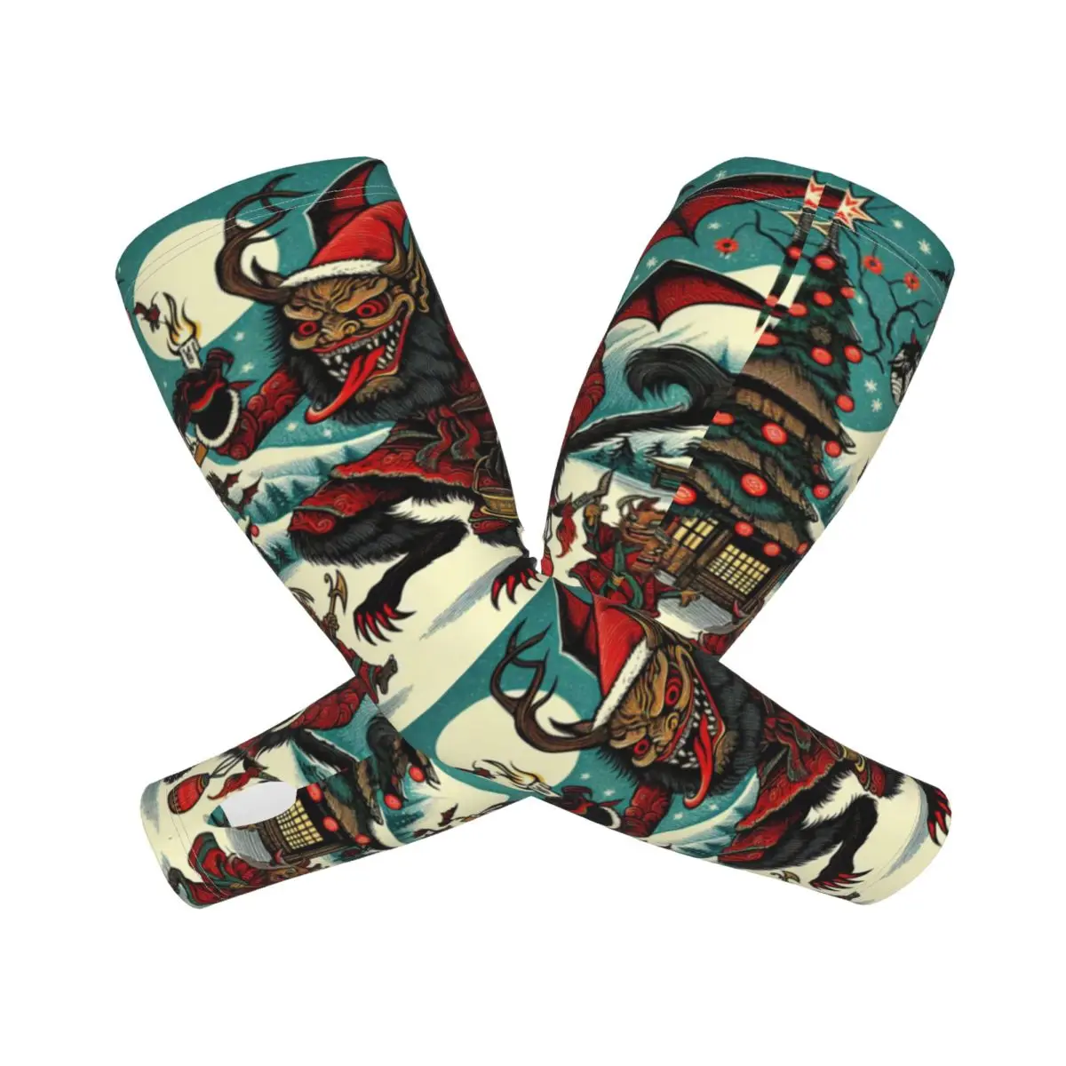 اليابانية Woodcut Krampus في الهواء الطلق أكمام أذرع تبريد الشمس الأشعة فوق البنفسجية غطاء للحماية الصيف الحرير الجليد ركوب الدراجات أكمام الوشم