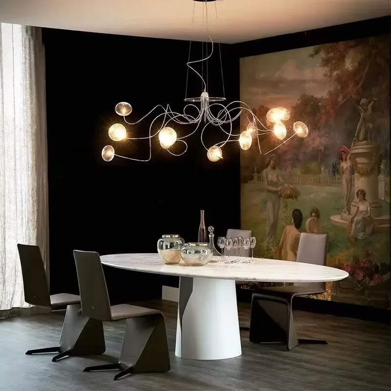 Minimalist Living Room Lamps for Nordic Modern Chandeliers Artistic Creative Special-Shaped Curved Iron Wire Lighting
