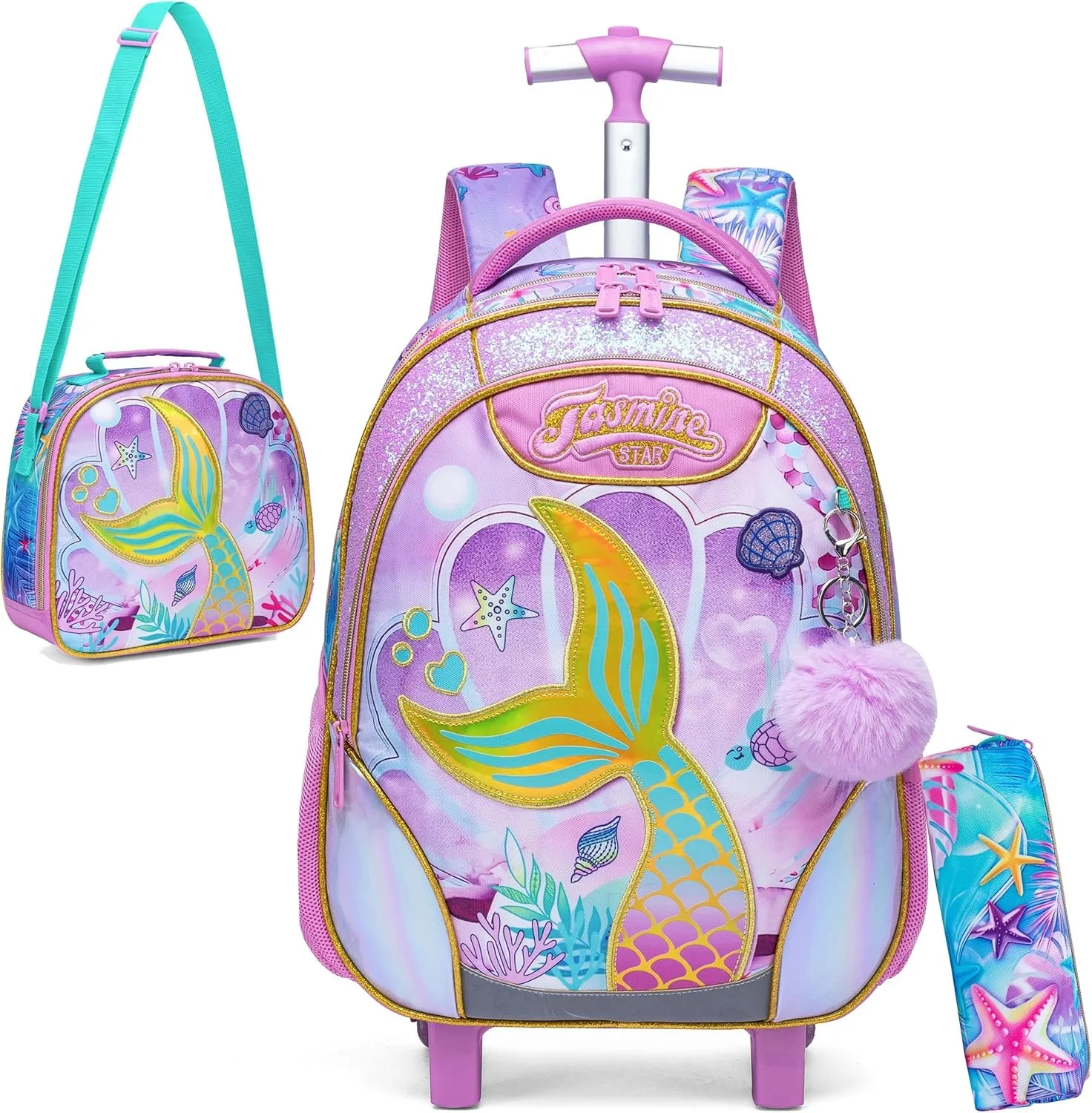حقيبة ظهر حورية البحر للفتيات والأطفال حقيبة مدرسية بعجلات للسفر تحمل الأمتعة حقيبة كتب ذات سعة كبيرة للمدرسة الابتدائية #1