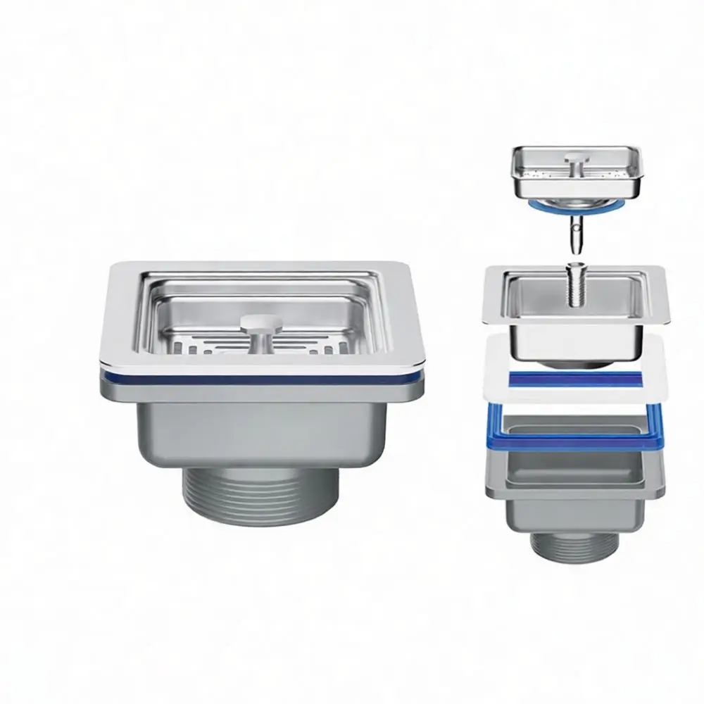Durable Stainless Steel Square Sink Drain Strainer Anti Overflow Kitchen Basin Waste Filter Bathroom Plumbing Pipe Fixing Device