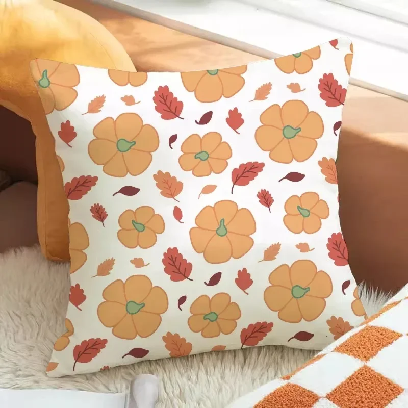 Pumpkin Print Pillowcase Autumn Harvest Festival Pillowcase 45x45cm Living Room Sofa Cushion Cover Bedroom Room Home Decoration