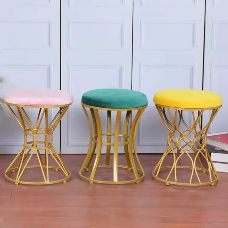 

Modern Simple Wrought Iron Ins Makeup Chair Golden Bedroom Dressing Stools Small Round Stool Girl Ottomans Living Room Furniture