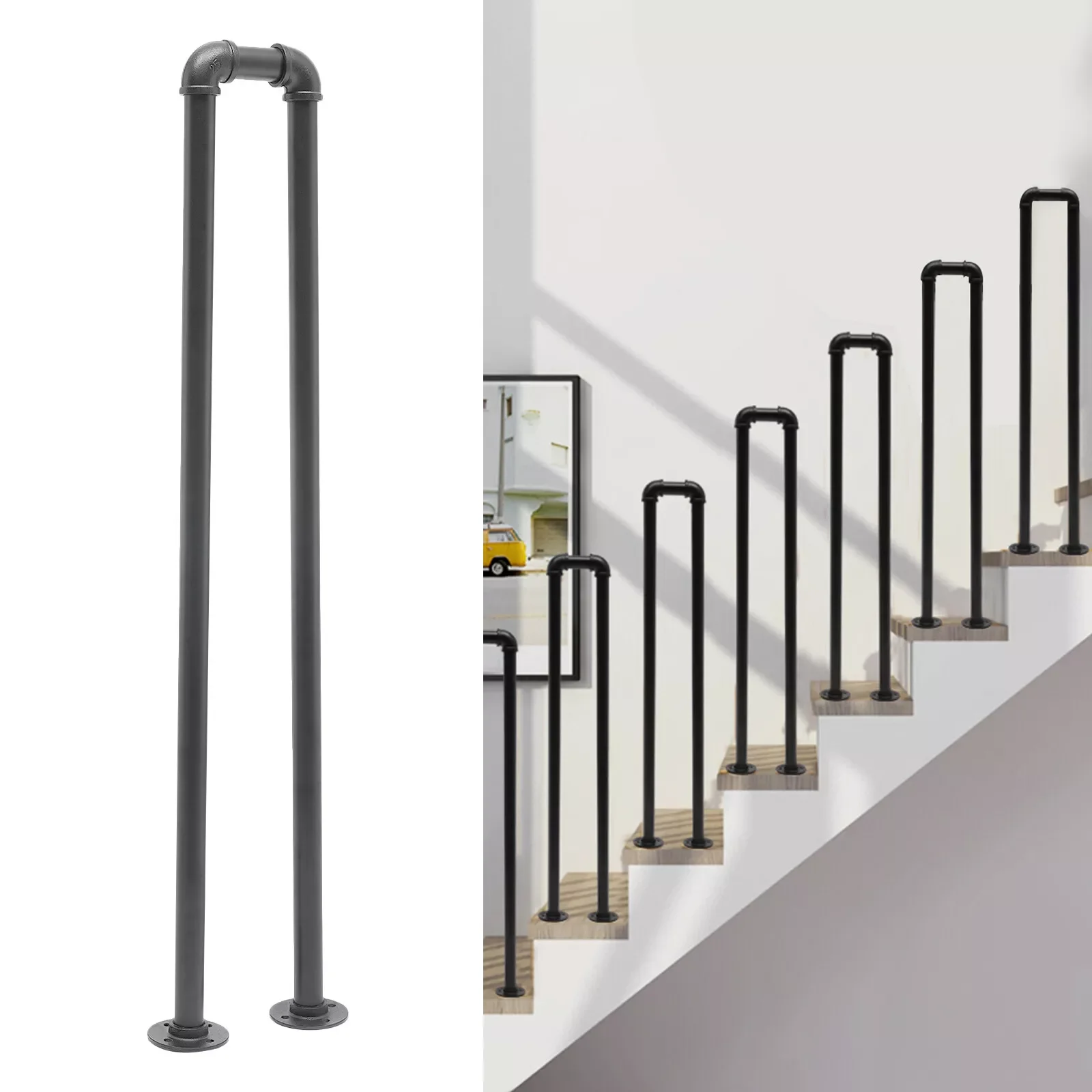 Vintage Non-Slip Safety Stair Handrail Kit U-Shaped Railing Indoor/Outdoor 100cm