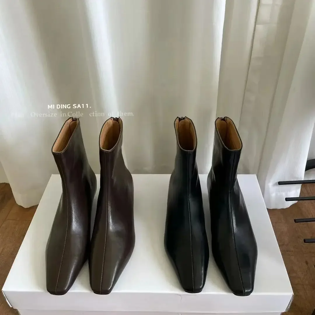 Buty damskie z kwadratowym noskiem damskie botki modne miękkie skórzane krótkie botki damskie eleganckie buty na niskim obcasie obuwie damskie