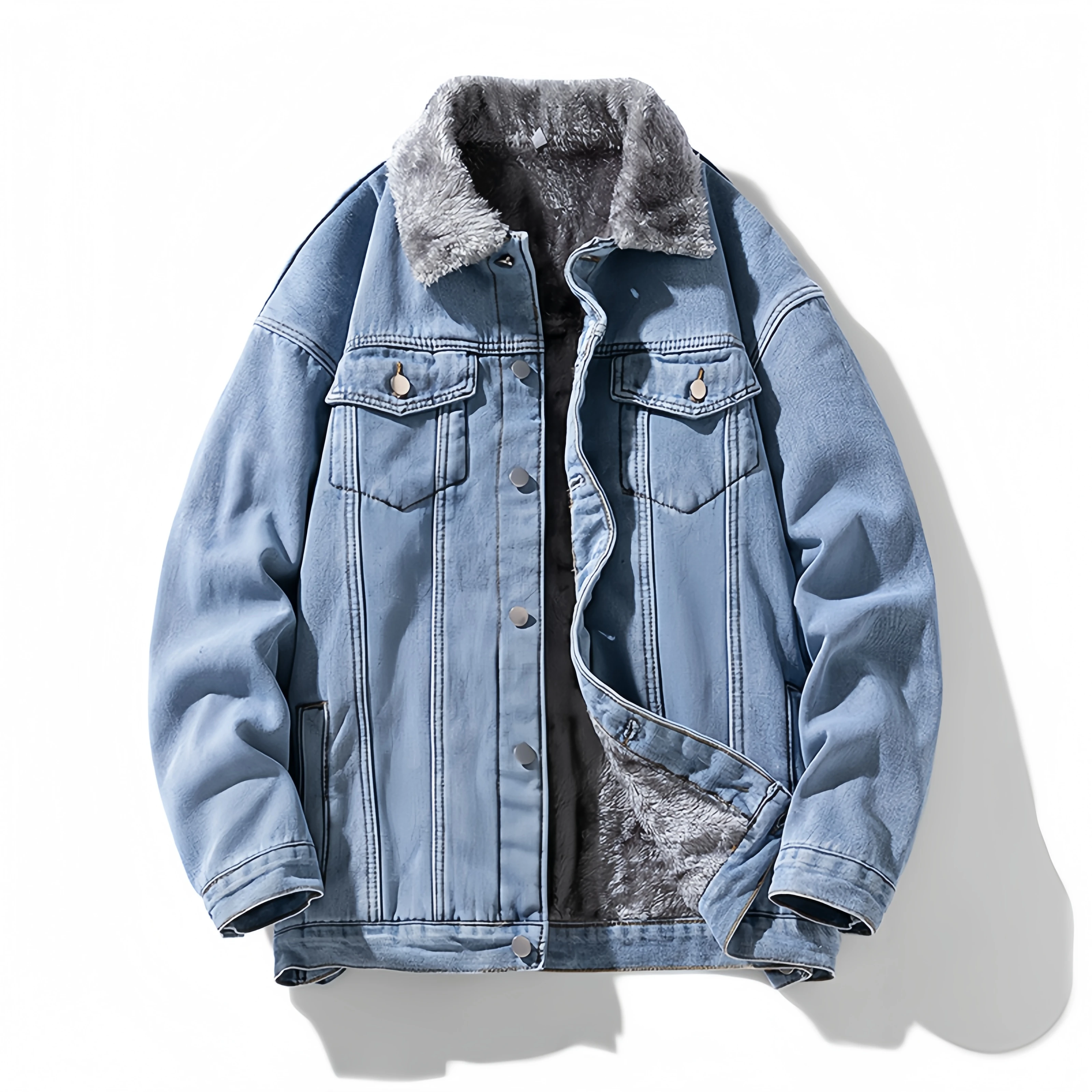 

Winter Cashmere Denim Jacket Men's Thick and Warm Cashmere Denim Jacket Autumn and Winter Loose Plus Size Cotton Jacket