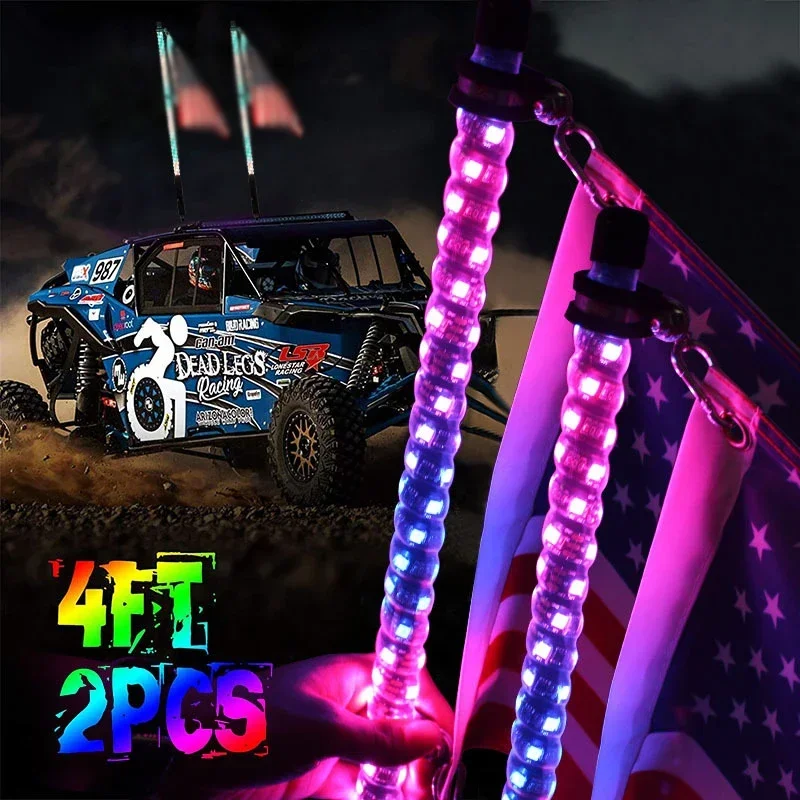 3FT Spiral Whip Lights Remote Control Turn Signal Brake Function Dream-Color Dancing For UTV RZR Can-Am SxS Sand Dune Buggy Truc