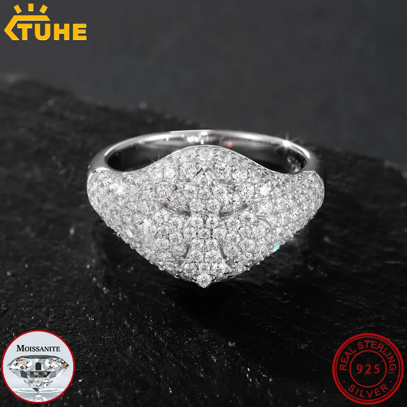 

Классическое кольцо с крестом TUHE, серебро 925 пробы VVS1 D, цветное кольцо с муассанитом для женщин и мужчин, ювелирные изделия в стиле хип-хоп с сертификатом Gra