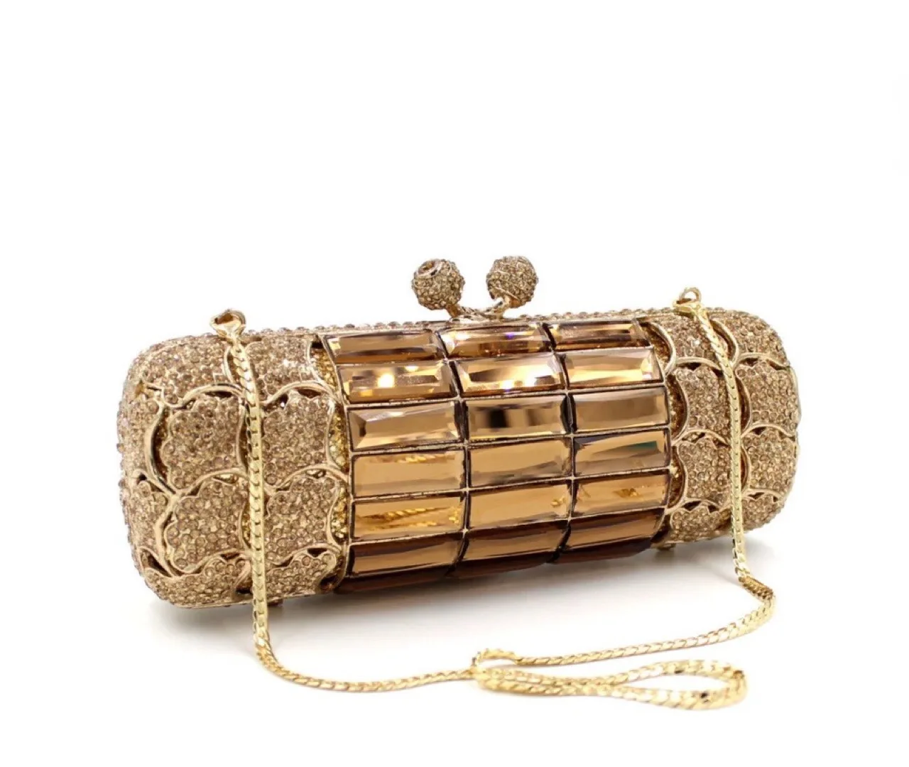 

Alloy Metal Diamond Dinner Bag Golden Apricot Coffee Glass Diamond Clutch Bag Cylinder Bag Clutch Bag A7497