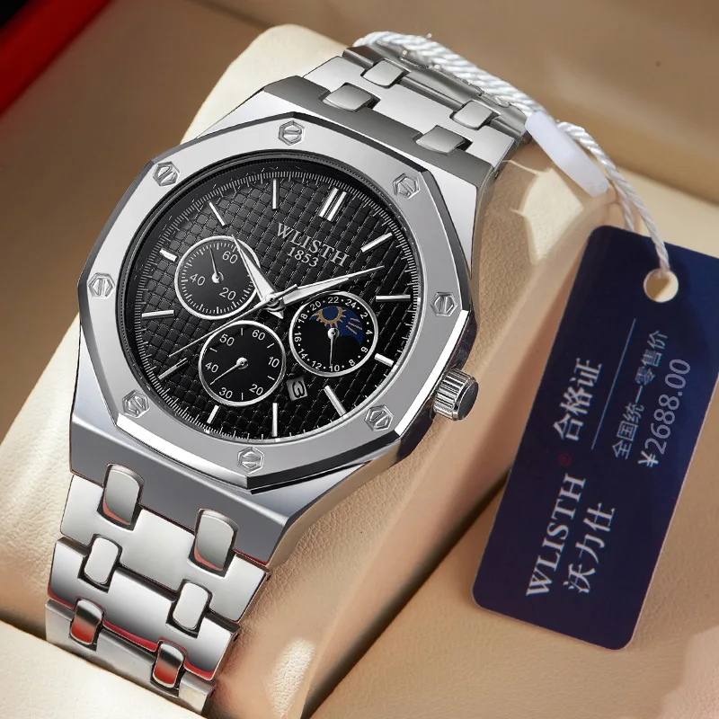 

WLISTH Classic Men’s Quartz Sports Watch Stylish Chronograph Look Waterproof Business Casual Wristwatch