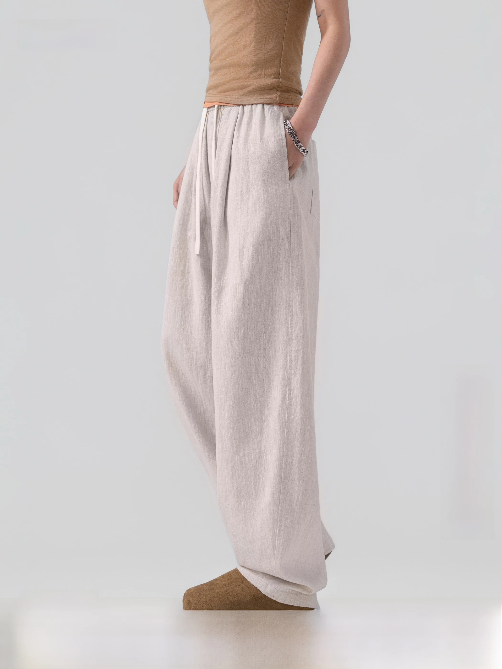 Men's And Women's Summer Lightweight Linen Casual Pants Loose Straight Leg Wide Leg Loose Fit Breathable Fashionable Trousers