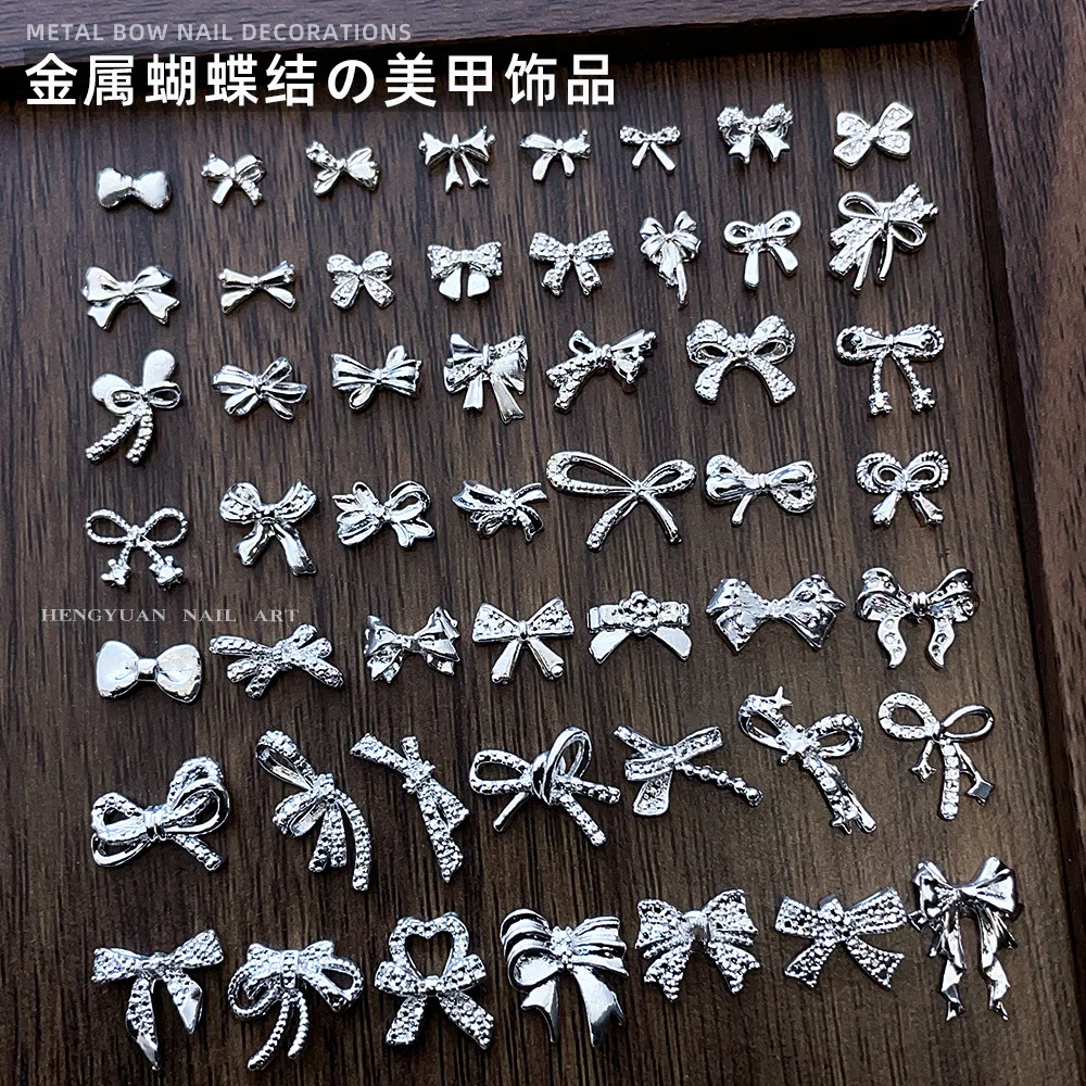 Silver Butterfly Combined with Gold Nail Art Accessories, Three-Dimensional Floating Bow Tie, Metal Wearable Nail Decoration Accessories