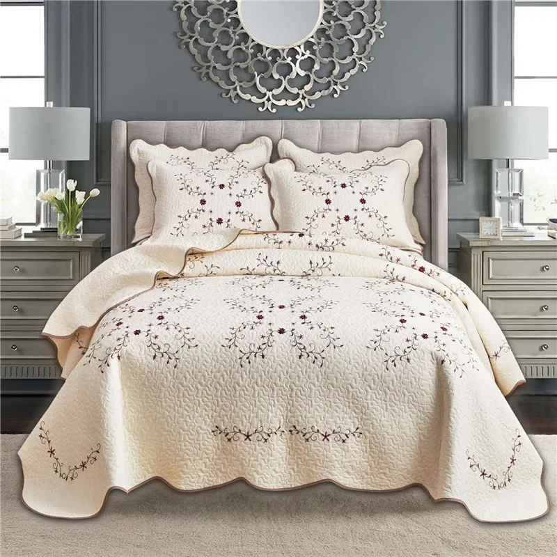 Embroidered Bedspread on the Bed Cotton Quilt Set 3pcs European Bed Cover Queen King Size Coverlets Quilted Blanket in Bedroom