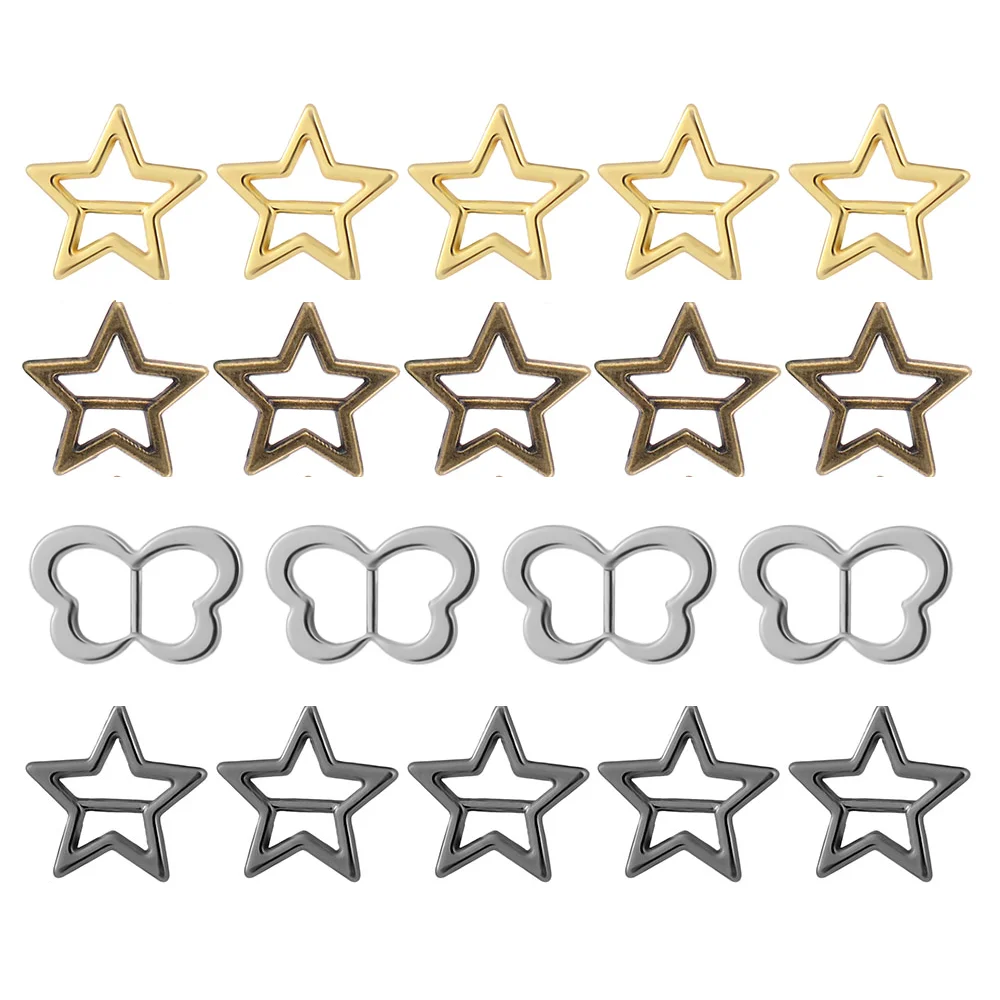 20pcs Mini Tri-glide Buckles Shoes Belt Buckle Doll Bags Clothes Sewing Accessories Metal Butterfly Star Shape Handmade Button