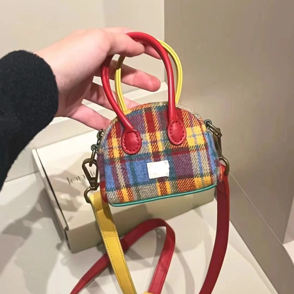 Simple Style Retro Shoulder Bag Fashion American Retro Style Retro Plaid Handbag Portable Small Square Shoulder Bag Women