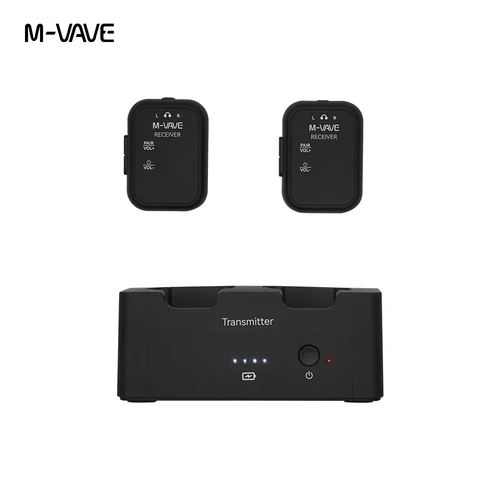Imagen 2 del producto M-VAVE WP-12 Sistema de monitoreo intrauditivo inalámbrico de 2,4 GHz Sistema 1Tx + 2Rx con latencia ultrabaja de 3 ms Reproducción 24 horas Función de silencio Guitarra