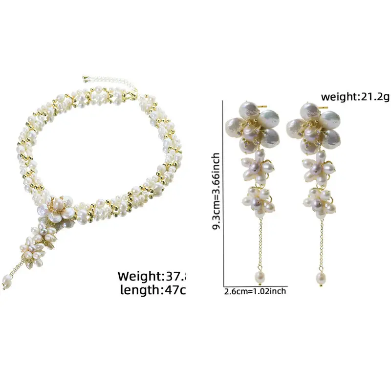 Natural Pearl Flower Necklace and Earrings Set Luxurious Design High-Quality Set for Banquet Wedding Women's Jewelry GS0227 view 6