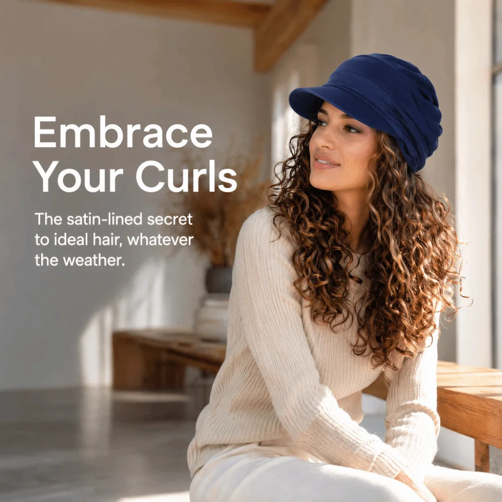 Stylish Breathable Slouch Hat Cozy Satin Lined Slouchy Caps Adjustable Beanie with Brim For Frizzy Curly Hair