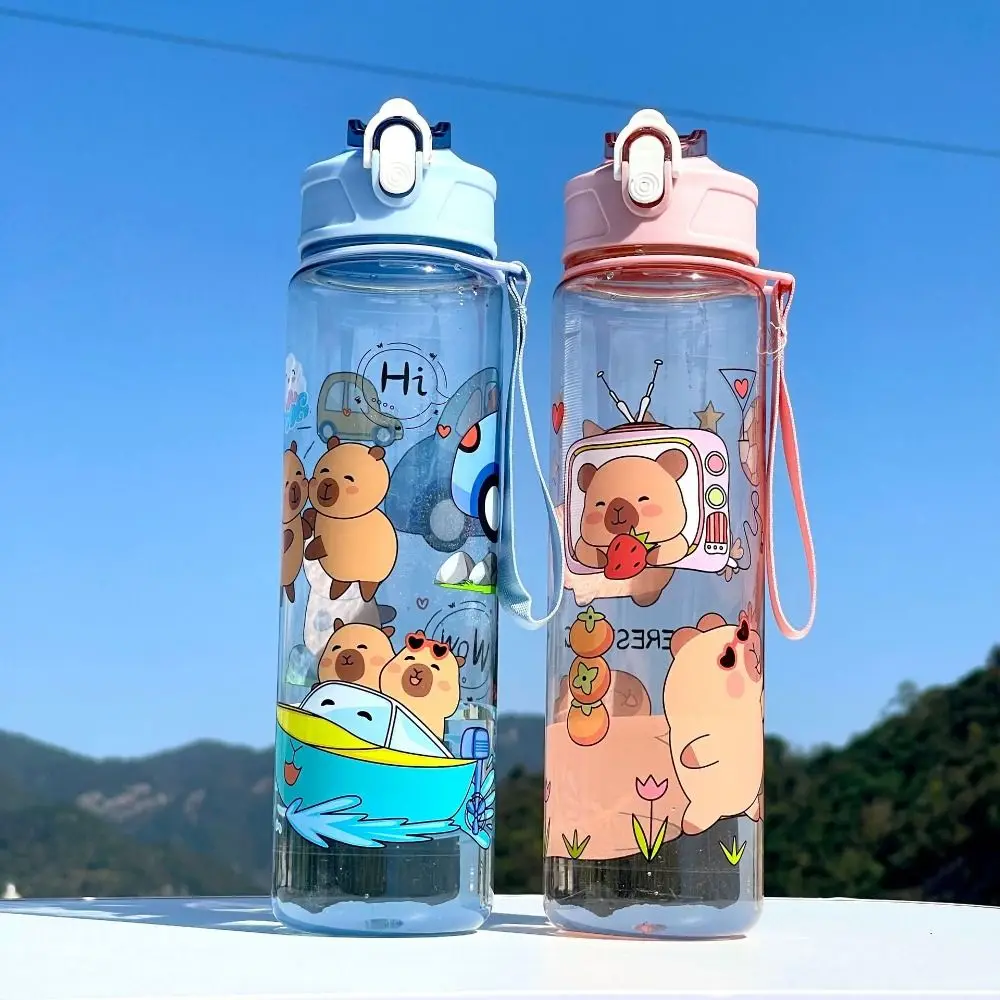 

500ml Capybara Water Bottles Cartoon Cute Transparent Plastic Cup with Lid Straw Large Capacity Capybara Drinking Bottle Summer