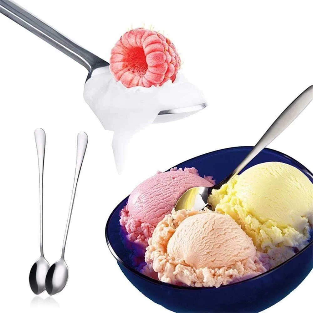 مجموعة مكونة من 6 قطع من ملاعق القهوة ذات المقبض الطويل من الفولاذ المقاوم للصدأ، ملاعق شاي مثلج للطعام، ملاعق آيس كريم، ملاعق متعددة الأغراض