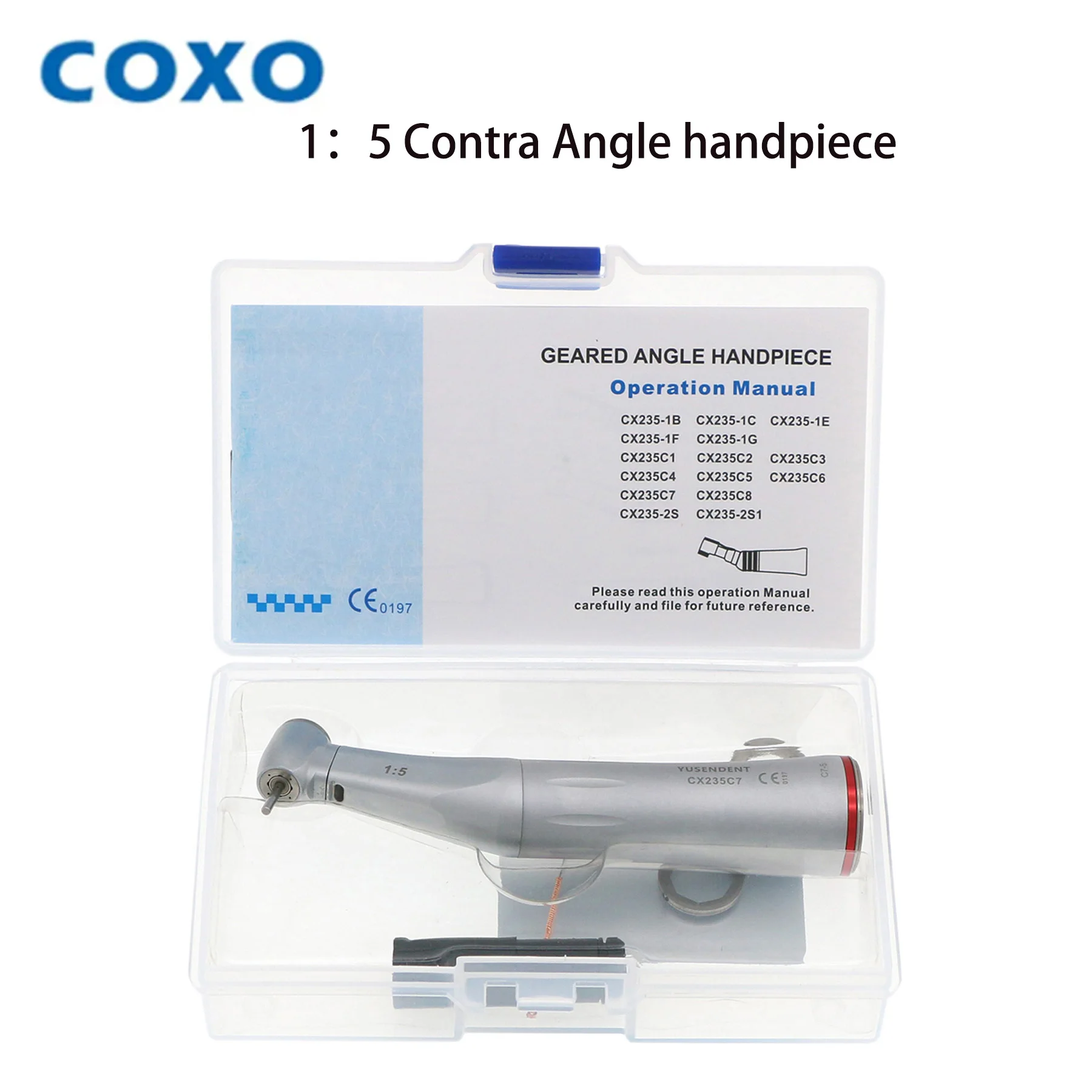 COXO CX235 Contra-ángulo dental C7-5 de aumento 1:5 con fibra óptica interna/rotor