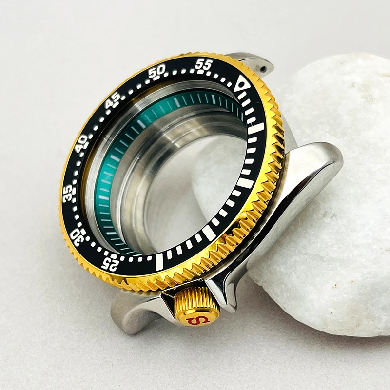 Модные серебряные корпуса часов, золотой рифленый безель, зеленый светящийся безель, вставка, подходит для механизмов Seiko SKX007 SRPD NH35, замена часов, ремонт