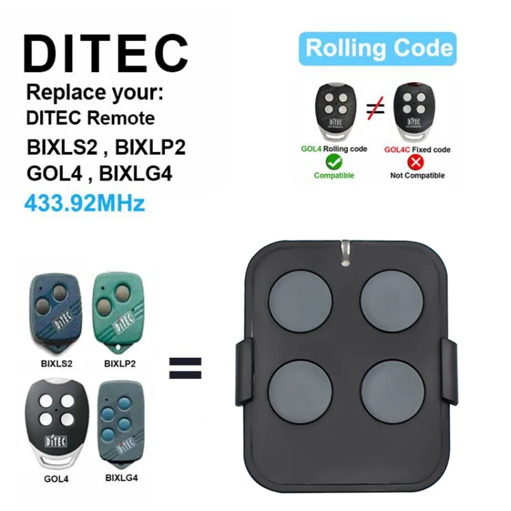 DITEC-Transmetteur à Main BIXLG4 GOL4, BIXLshrimp BIXLltBIXLG4, Porte-Clés de 433.92 MHz, Télécommande à Code Roulant 433MHz