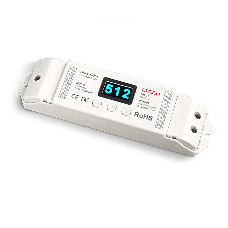 

LTECH Led Single Strip DMX-декодер DC12V 24V Вход 12A 1-канальный выход Светодиодная лента PWM DMX512 Рабочий контроллер OLED-экран