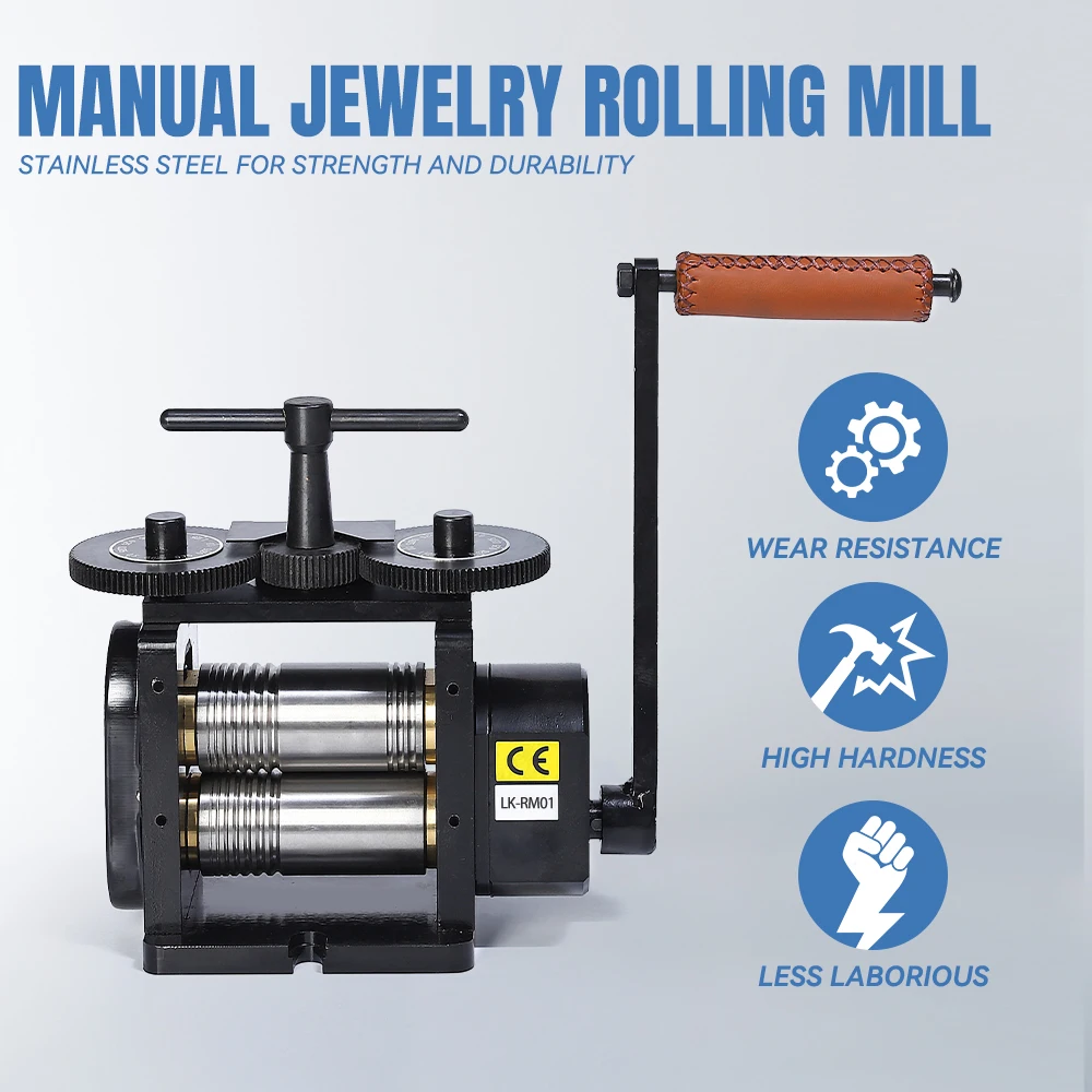 Black Rolling Mill Machine 110MM Jewelry Making Tool Goldsmith Gold Silver Metal Flat & Wire Combination Rolling Mill LK-RM01A