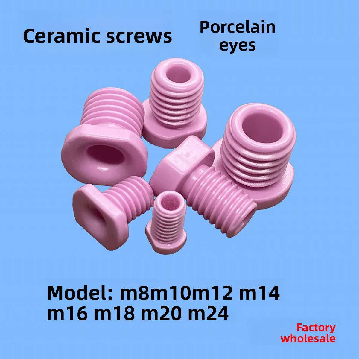 Threaded Ceramic Eyelet, Hollow Ceramic Threaded Bushing Feed Nozzle For Wire Cable Threading, M8 M10 M12 M14 M16 M18 M20 Sizes