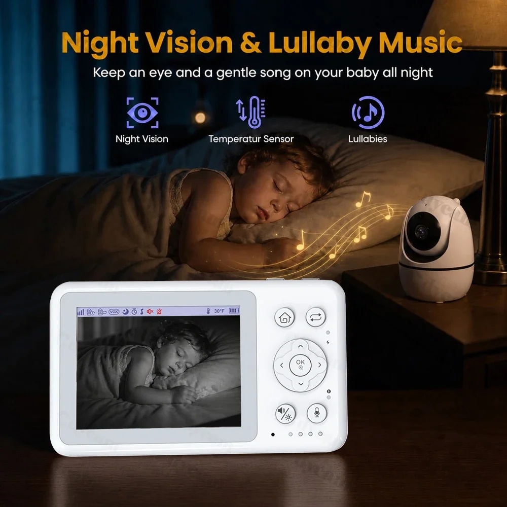 3.2Inch Video Baby Monitor LCD Screen With Nanny PTZ Camera Two-way Audio VOX Lullaby Temperature Detection Surveillance Nanny view 3