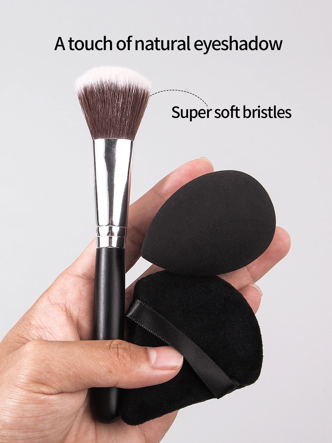 9PCS Makeup brush set, loose powder brush, eyeshadow brush, makeup set brush + non-sticking powder sponge egg powder puff