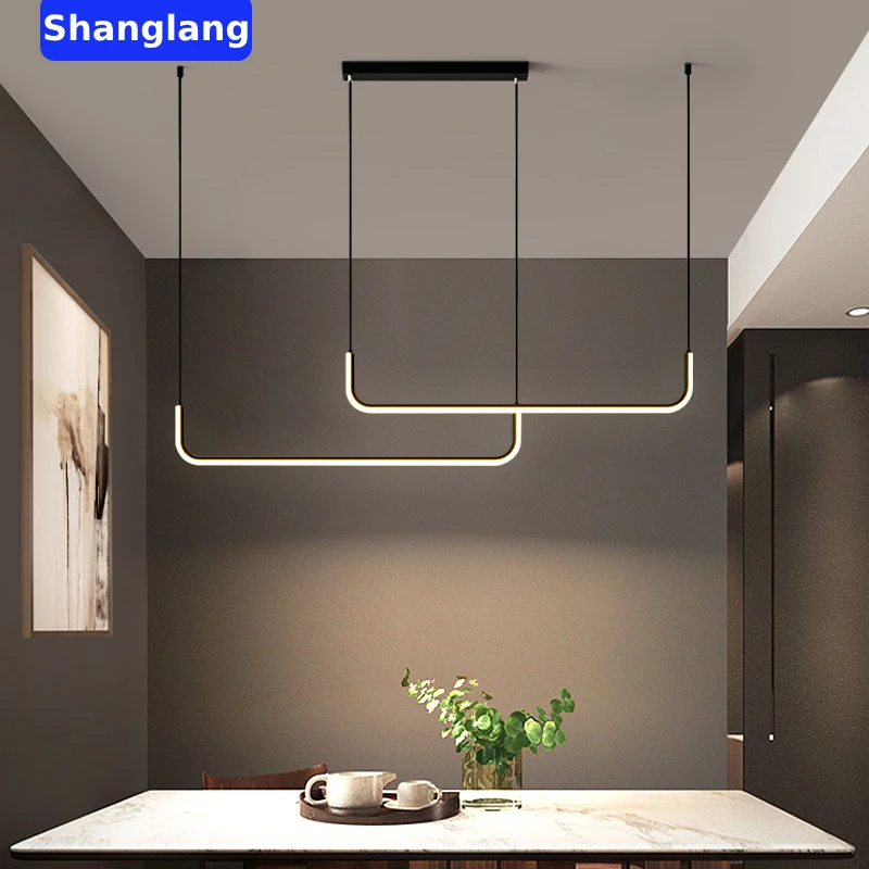 Modern Black Simple Design Nordic LED Chandelier For Study Office Table Ceiling Pendant Lamp Hanging Light Kitchen Dining Room