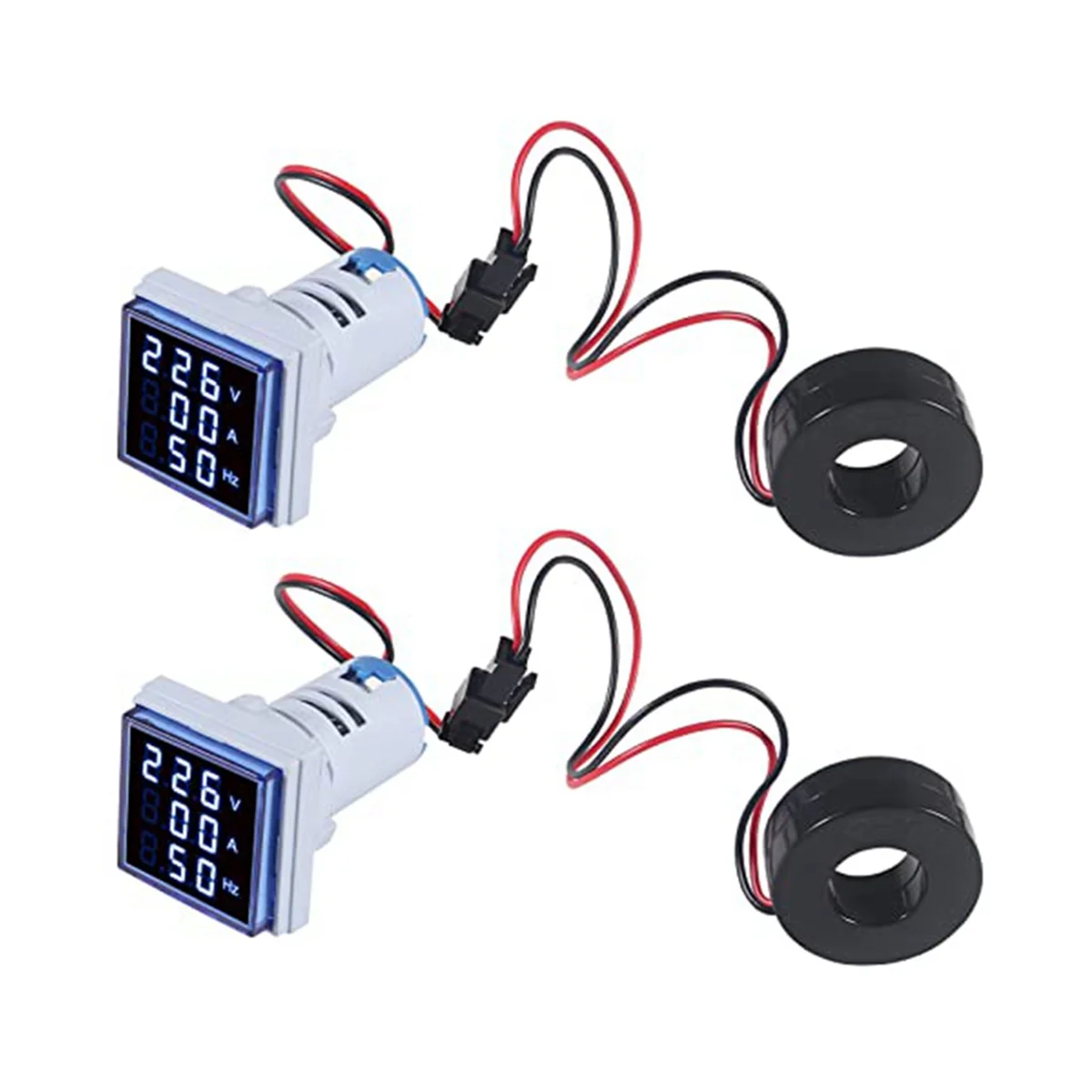 2PCS Current Voltage Hertz Meters, Digital 3In1 22mm Voltmeter Ammeter Hz Meter AC 60-500V Current Frequency Indicator