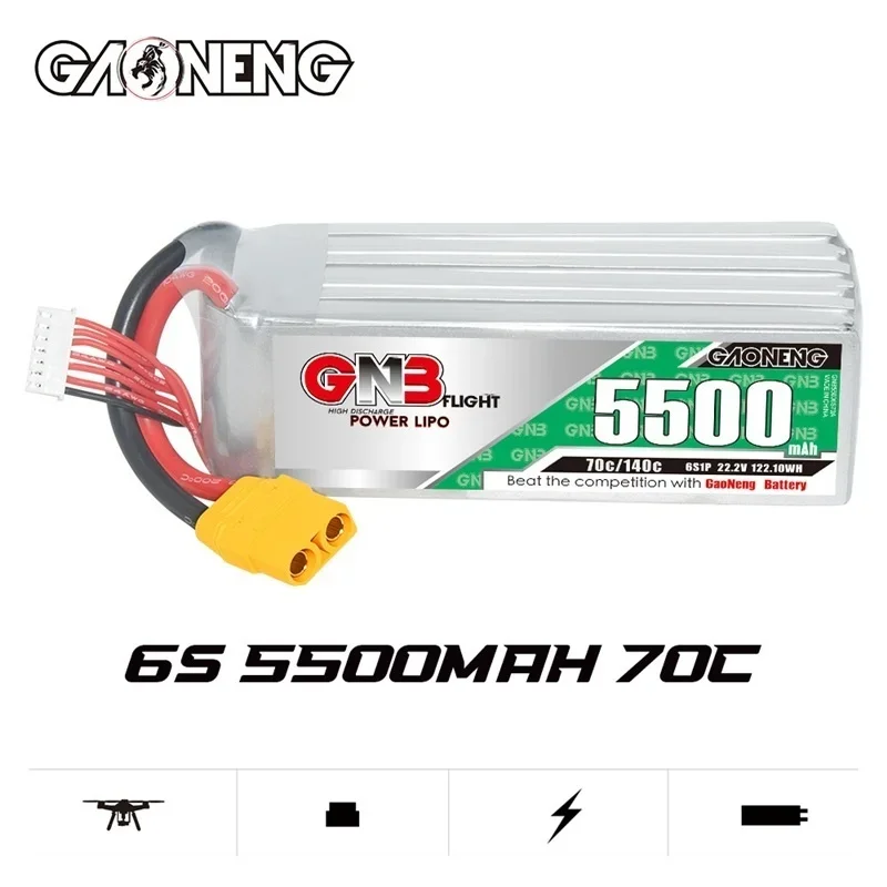 GNB-Batterie Lipo 22.2V 5500mAh pour Drone de Course RC FPV, pour Voiture, Bateau, Drone FPV, Hélicoptère, Avion, Pièces Précieuses, 6S