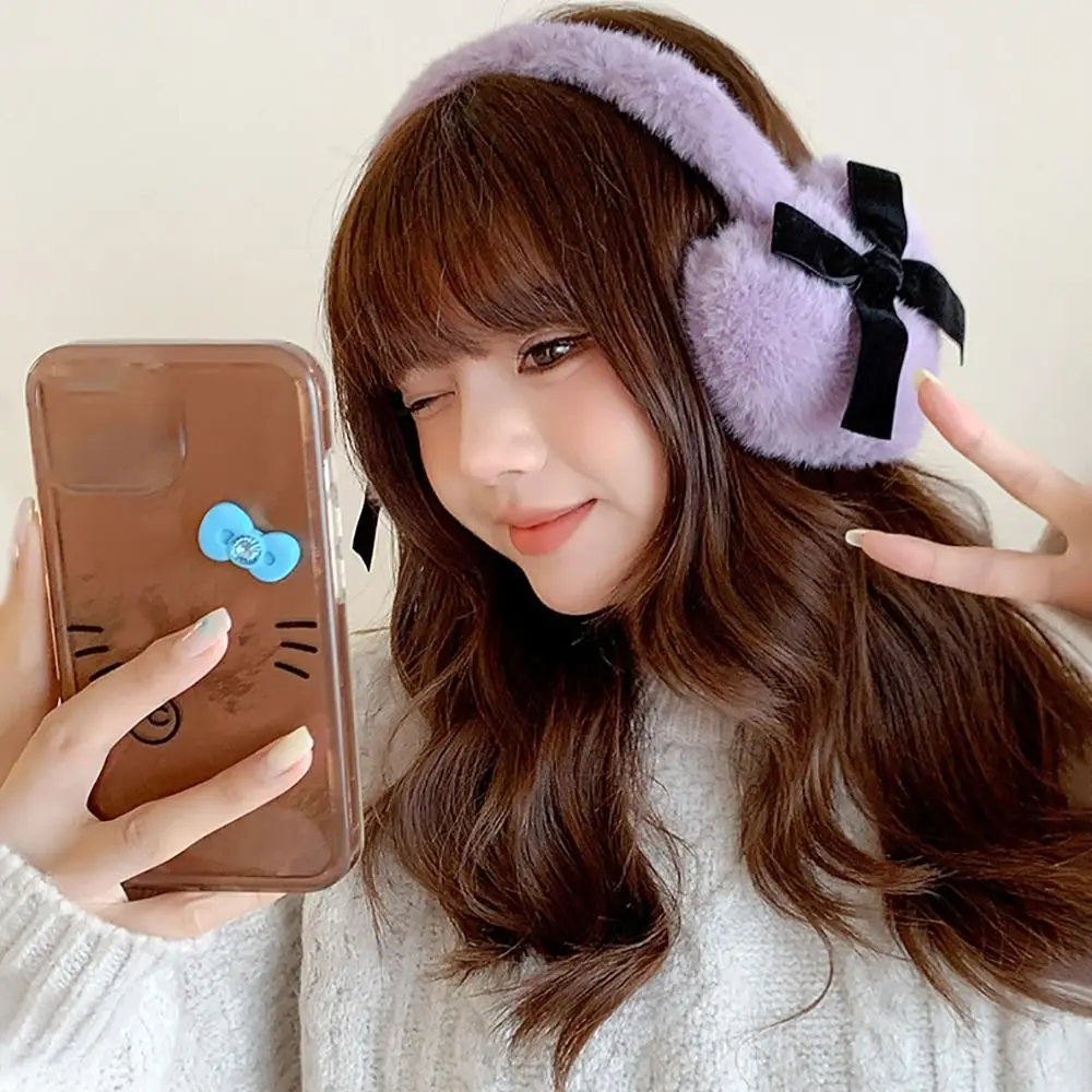 Cute Bow Tie Earmuffs Cold Protection Warm Heart Fluffy Ear Muffs Winter Warm Earflap Winter