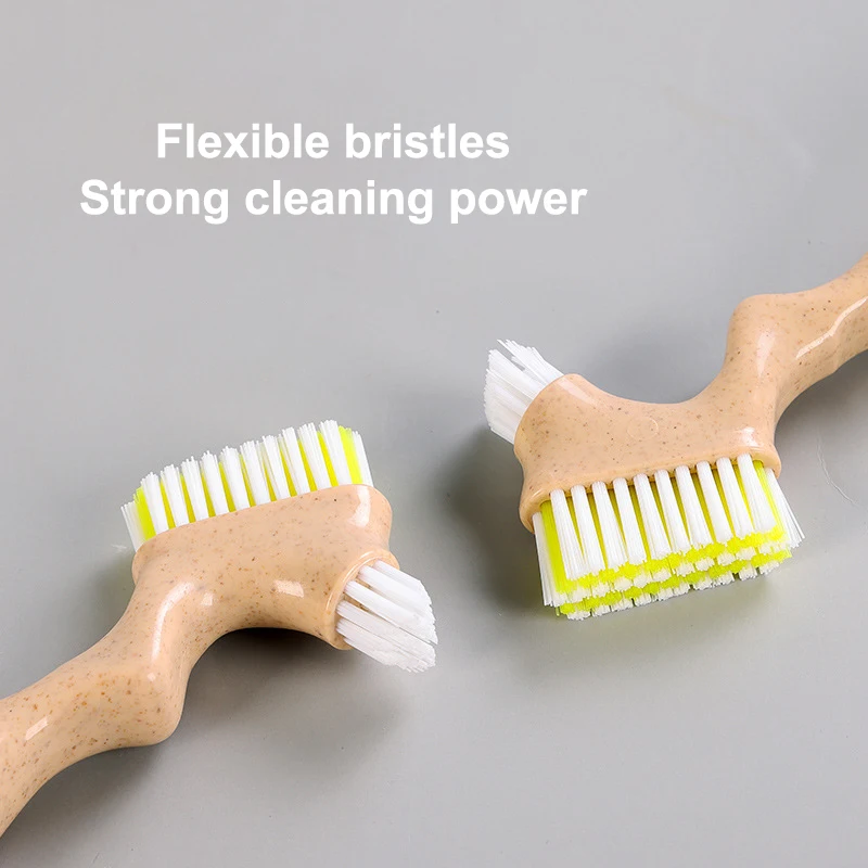 Multi-Layered Bristles Denture Cleaning False Teeth Brush Oral Care Non-slip Ergonomic Rubber Handle Dual Heads Antibacterial