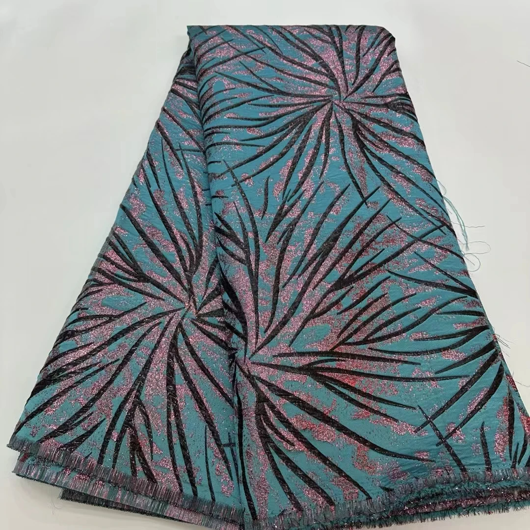 Latest Silver French Jacquard Brocade Lace Fabric 2024 African Organza Brocade Lace Fabric For Nigerian Party Dress Sew KJK2415