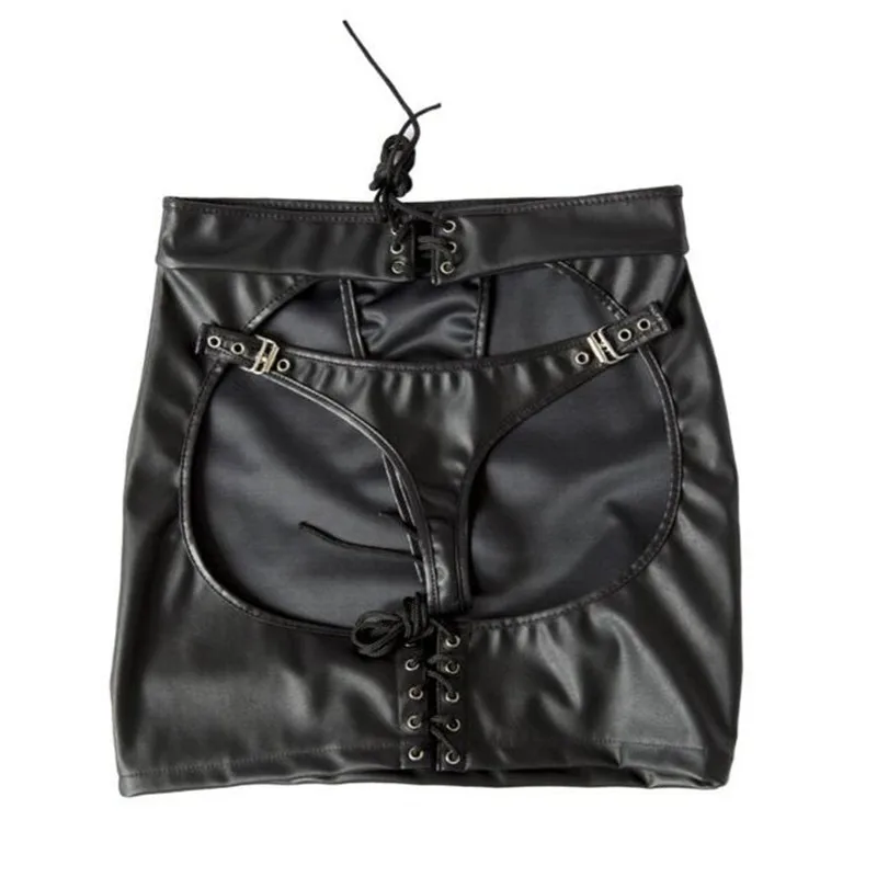 Minifalda de piel sintética para mujer, falda Sexy de PVC, color negro, con G-String, para escenario, DS