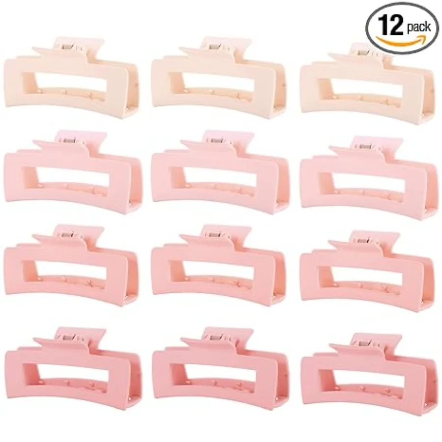 

12 Pcs Pink Large Square Hair Claw Clips for Women, 4.3-Inch Matte Rectangle Claw, Strong Hold Non-slip Hair Clips for Thick & Thin Hair, Pink