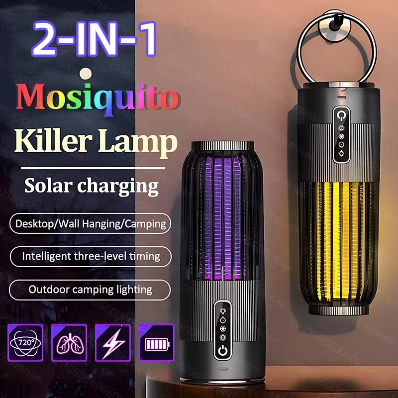 蚊取りランプ-ソーラー充電式-昆虫駆除-360度-°-トラップキャンプランタン電気スワッターアウトポータブル屋内忌避剤時間機能