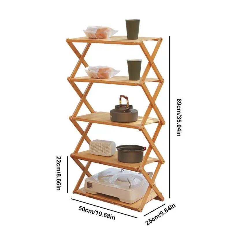 3/4/5 Layers Outdoor Camping Storage Rack Portable Folding Storage Shelf For Camping Equipment Multipurpose Wooden Foldable Rack