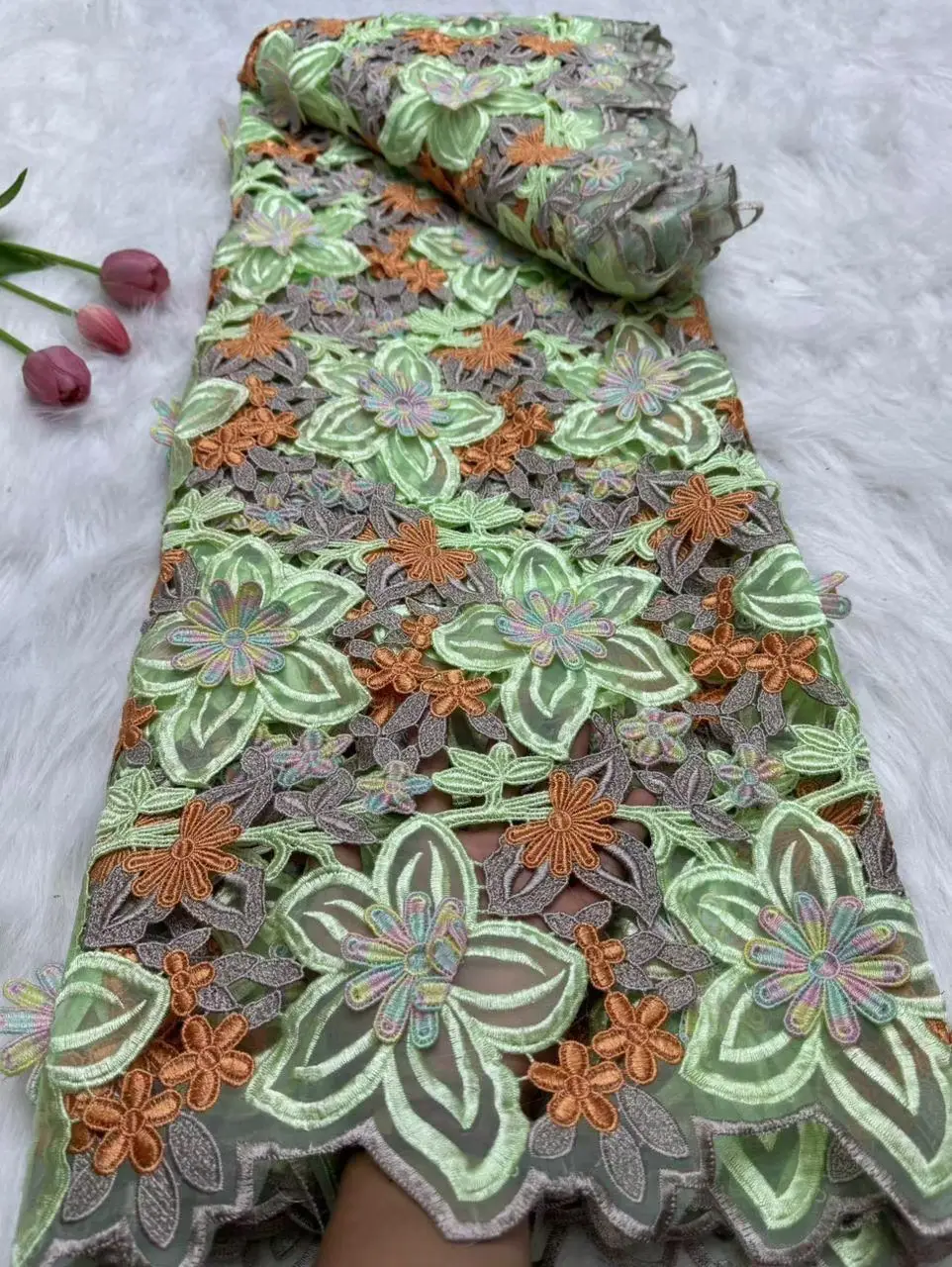 

Guipure Lace Fabrics 2025 Luxury 3D Lace High Quality Fabrics Green Cord Lace Fabric Embroidered Dubai 2025 Prom Dresses Hm121-1