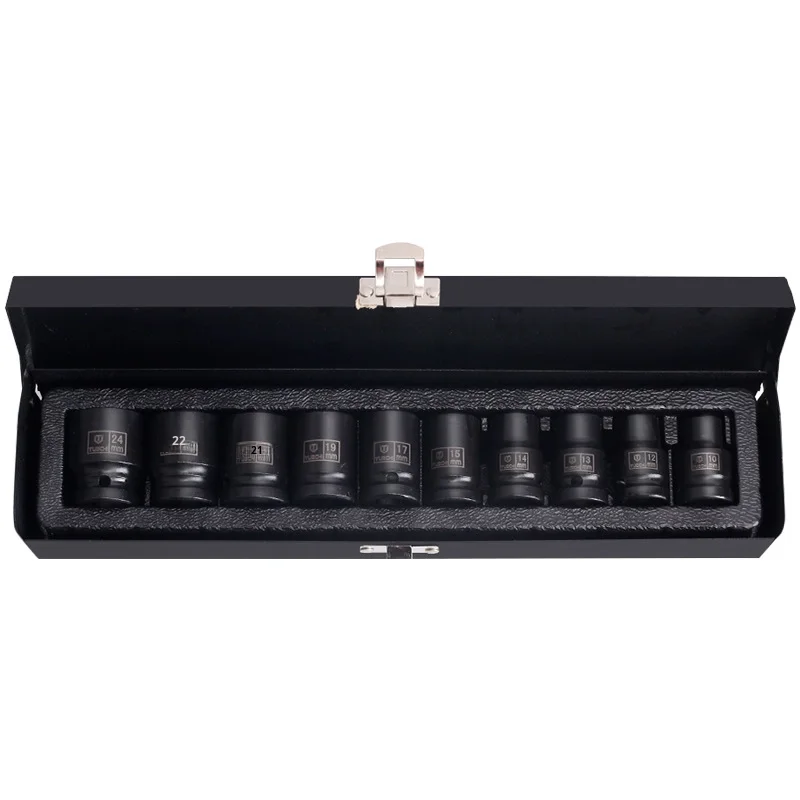 

Plated 10 Piece Set 1/2 Inch Pneumatic Short Sleeve Thickened Sleeve Electric Wrench Small Air Gun Head DIY Tire Repair Tool
