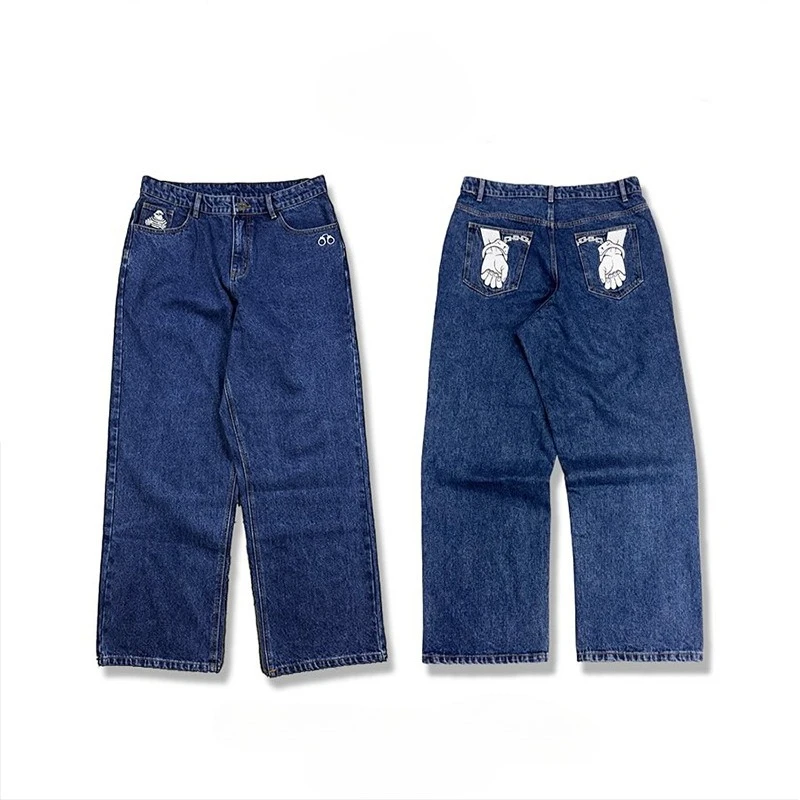

America High Quality Vintage Pocket Embroidered Rock Fashion Jeans Y2K Gothic Men Women Casual Versatile Hip Hop Streetwear New